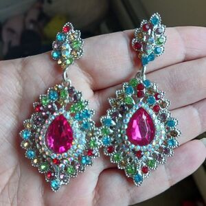 Fashion Rhinestones Multicolored Chandelier Earrings